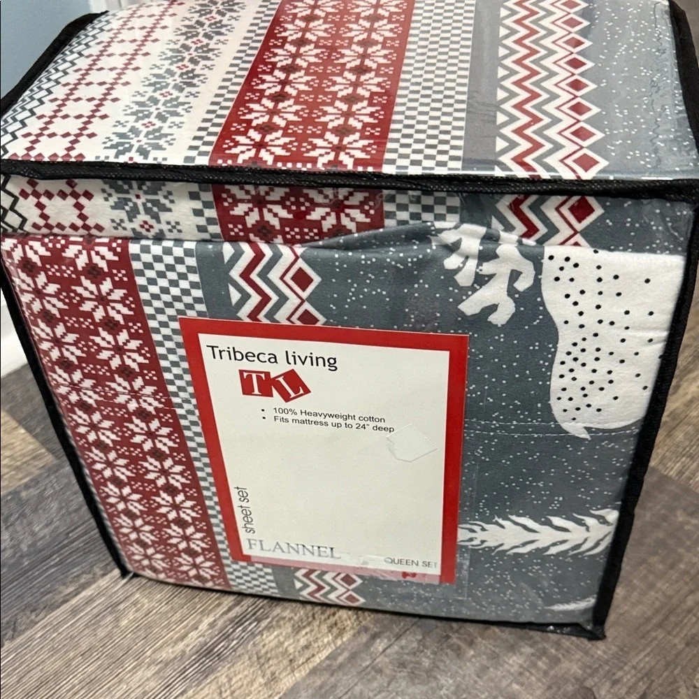 Holiday Flannel Sheet Set - Red and Gray